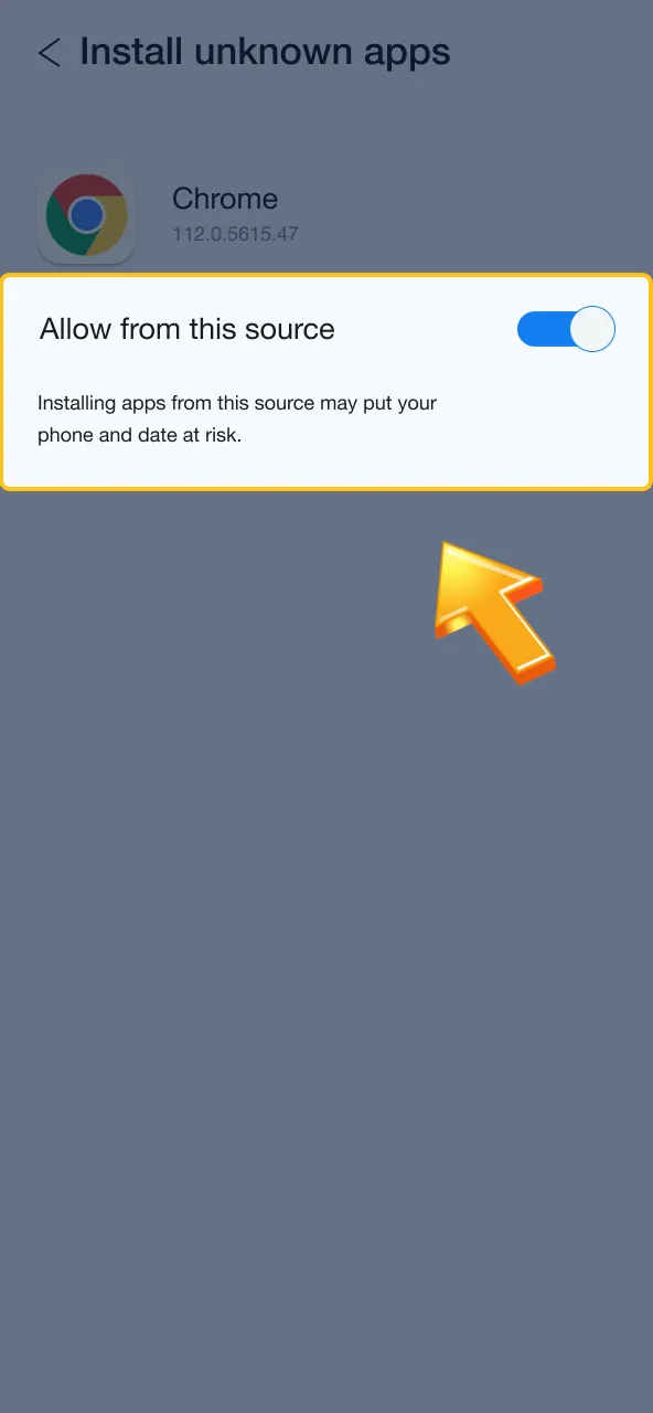 Allow unknown sources for Mostbet.