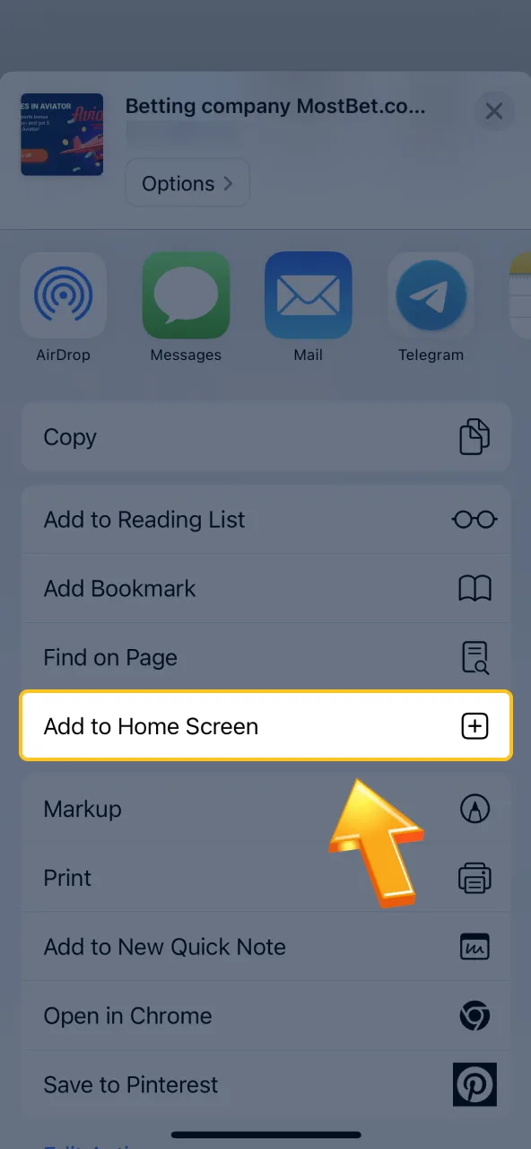 Pin Mostbet icon to screen.