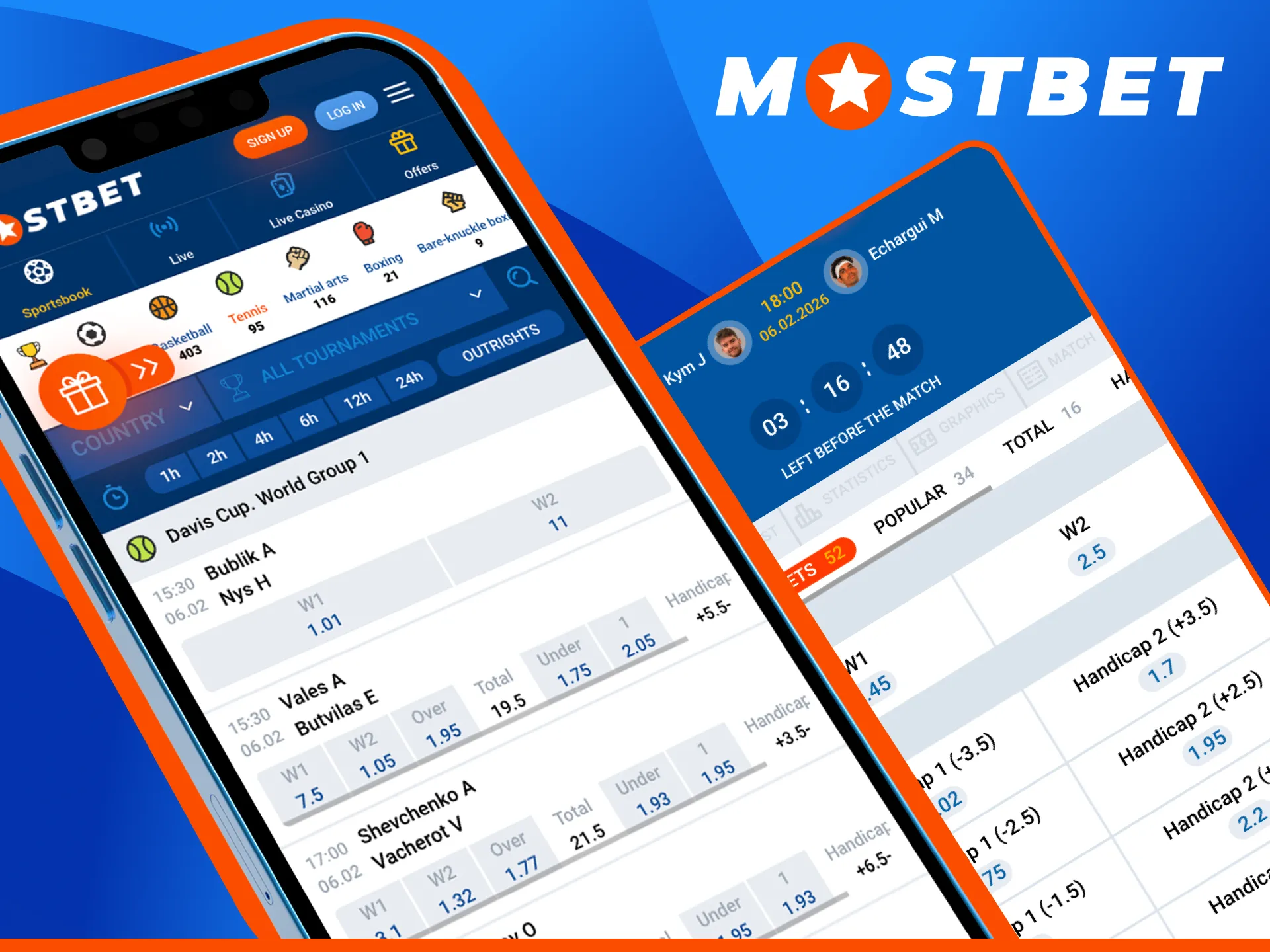 Win by betting on Tennis Sports tournaments at the Mostbet platform.