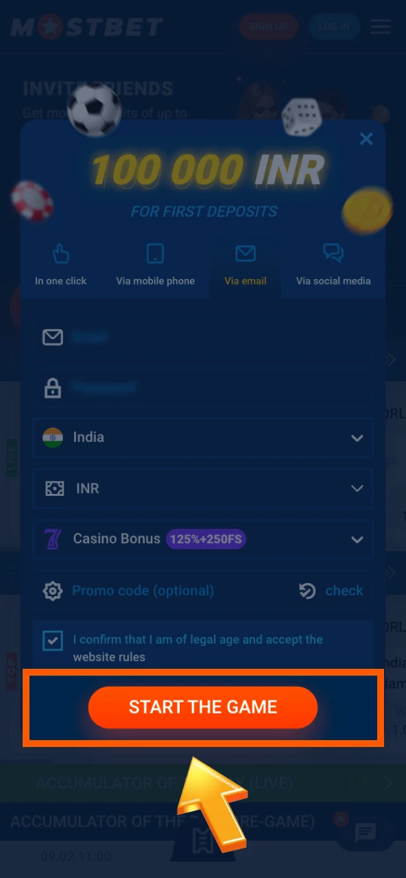 Complete Registration at Mostbet and start placing bets on your favorite sports.